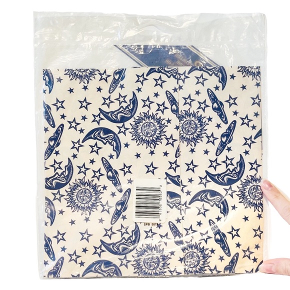 Vintage Celestial Wrapping Paper Moon Sun Planet Saturn Star Sky Creme Blue Bow - Picture 2 of 9
